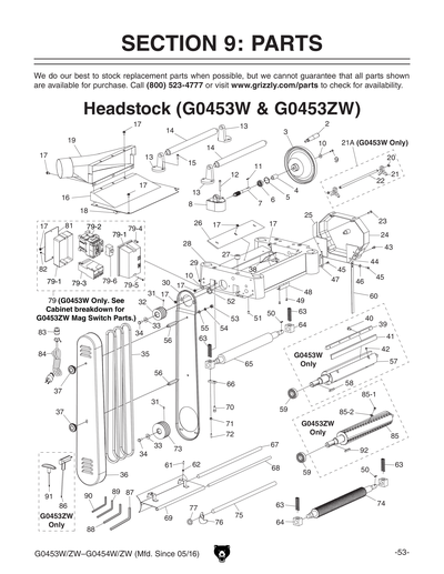Parts for G0453W 15