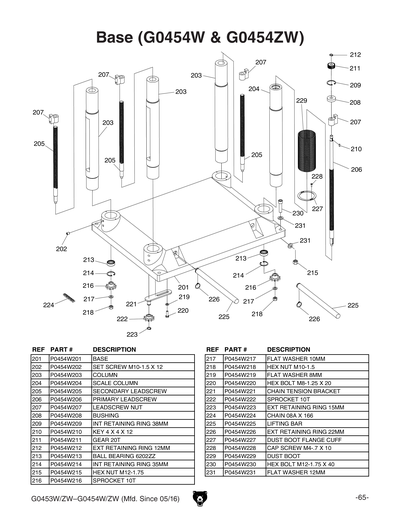 Parts for G0454ZW 20