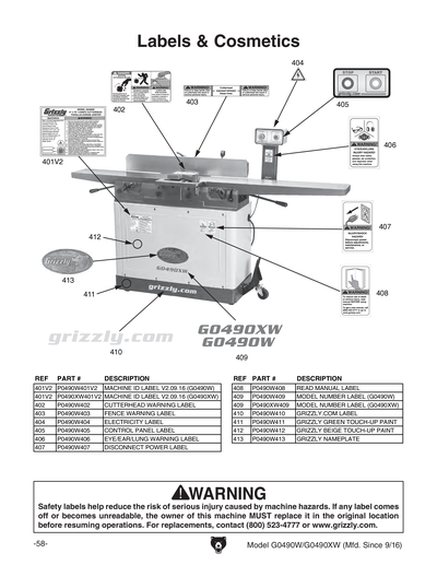 Part Diagram for G0490W