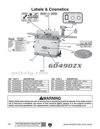セグウィンページ Parts for G0490ZX 8