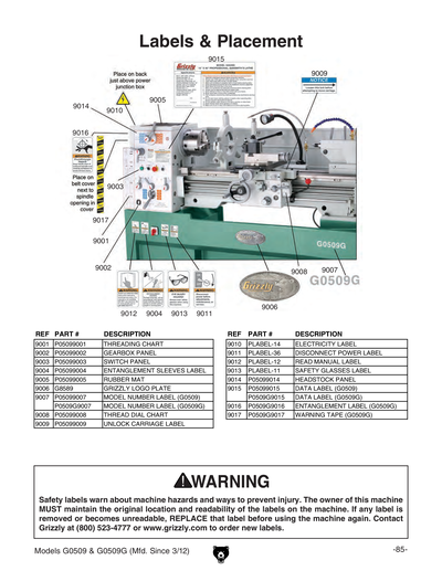 Part Diagram for G0509G