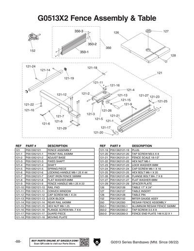 Part Diagram for G0513X2
