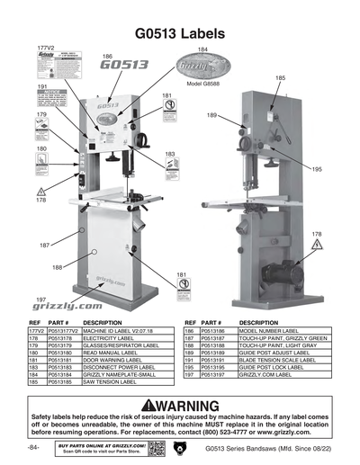Part Diagram for G0513X2BF