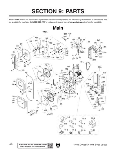 Parts for G0555XH 14