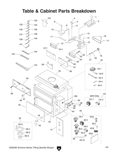 Parts for G0608X 7-1/2 HP 3-Phase Extreme Series Tilting Arbor