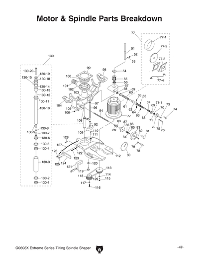 Parts for G0608X 7-1/2 HP 3-Phase Extreme Series Tilting Arbor