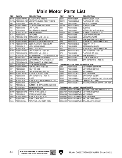 Part Diagram for G0623X3