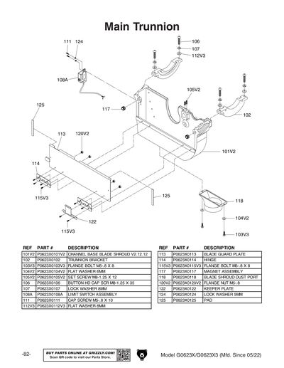 Part Diagram for G0623X