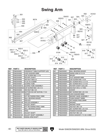 Part Diagram for G0623X