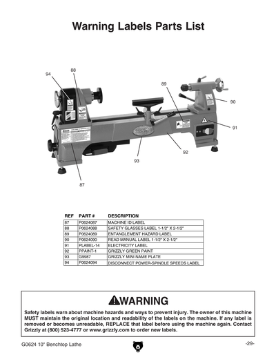 Part Diagram for G0624