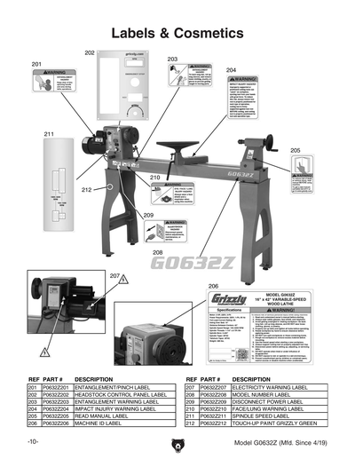 Parts for G0632Z 16