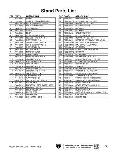 Part Diagram for G0634X