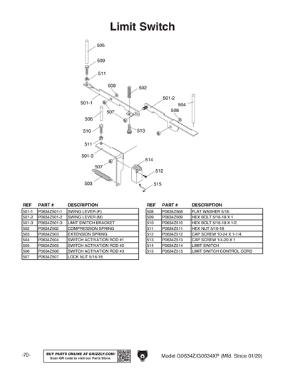 Parts for G0634XP 12