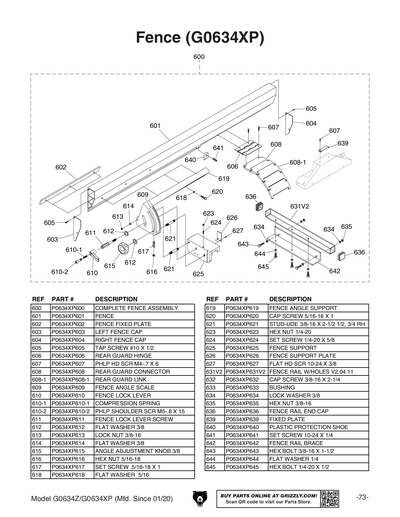 Part Diagram for G0634XP