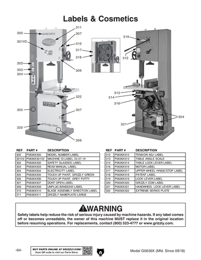 Parts for G0636X Ultimate 17