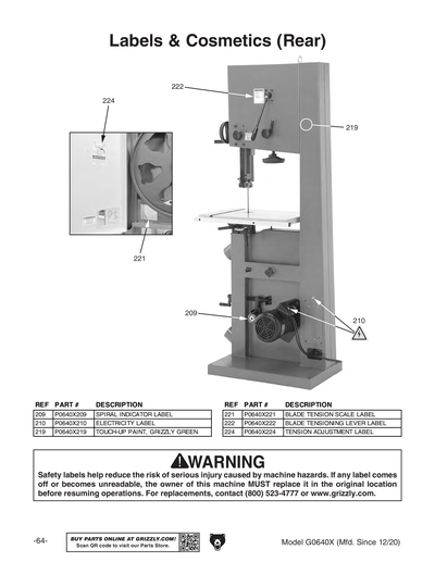 Parts for G0640X 17