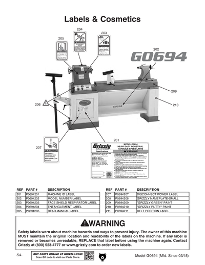 Part Diagram for G0694