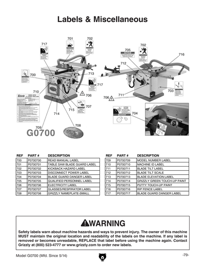 Part Diagram for G0700