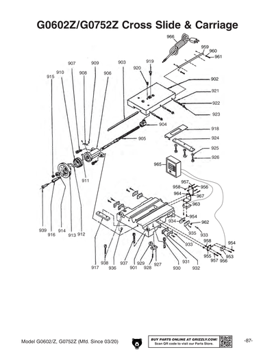 Parts for G0752Z 10