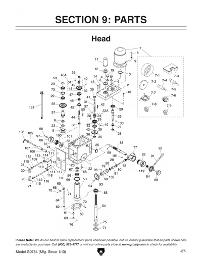 Parts for G0754 8