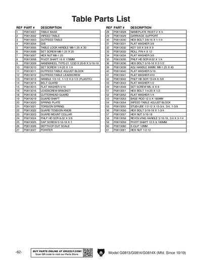 Part Diagram for G0813