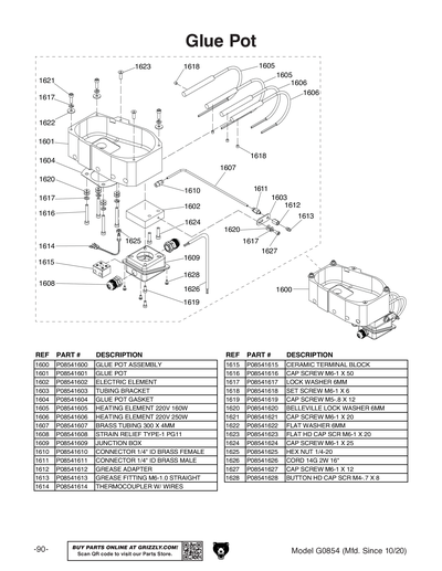 Parts for G0854 Compact Automatic Edgebander - Grizzly Industrial