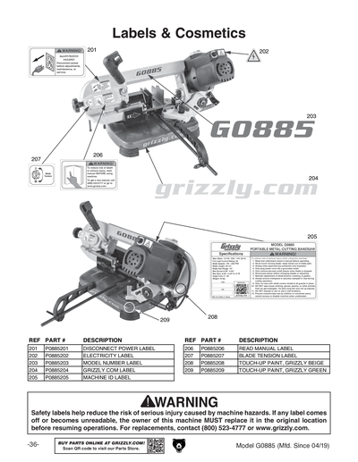 Part Diagram for G0885