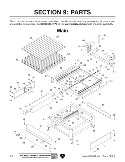 Parts for G0931 47
