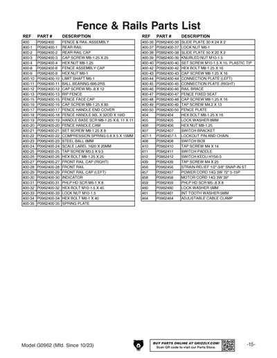 Part Diagram for G0962