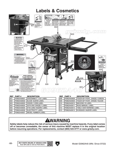 Part Diagram for G0962A40
