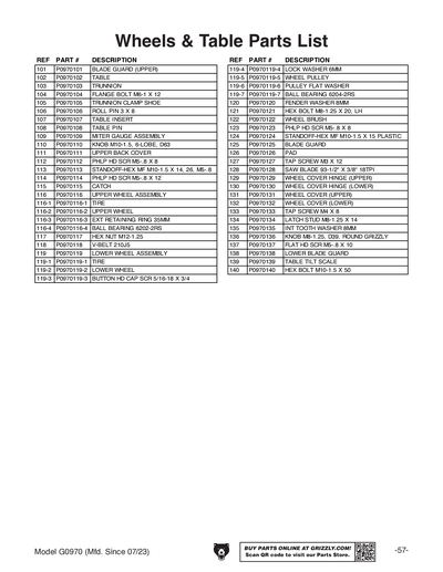 Part Diagram for G0970