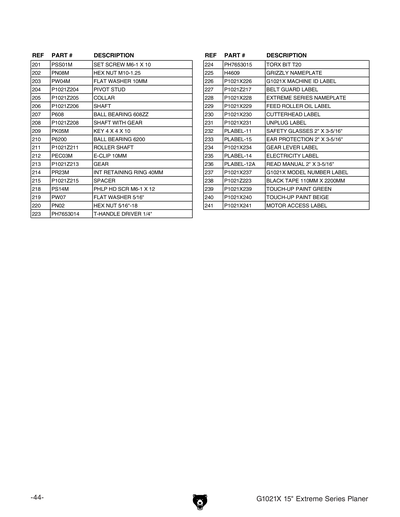 Part Diagram for G1021X