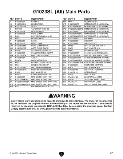 Part Diagram for G1023SLWX3