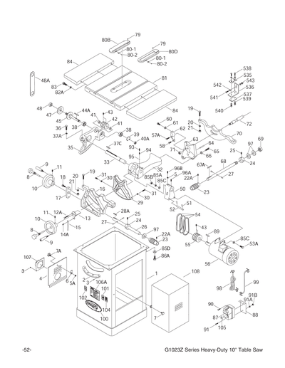 Parts for G1023ZX Table Saw 10