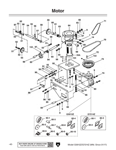 Parts for G5912Z 5 HP Professional Spindle Shaper - Z Series