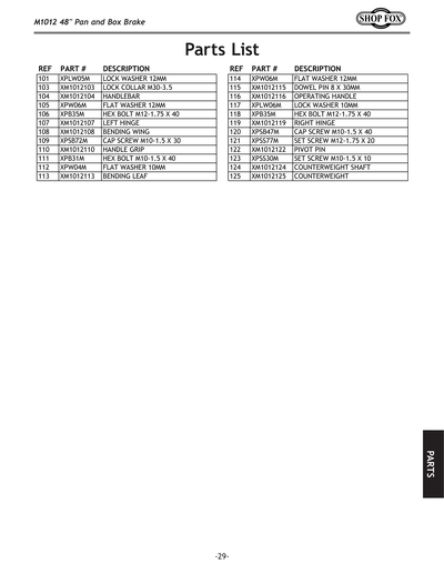 Part Diagram for M1012