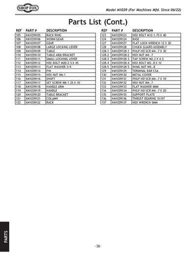 Parts for M1039 20