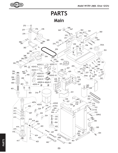 スピナーパーツオーダーページ Parts for W1701 1-1/2 HP Shaper - Grizzly Industrial, Inc.