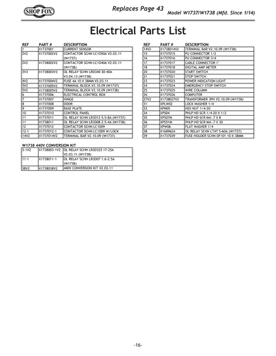 Parts for W1737 37