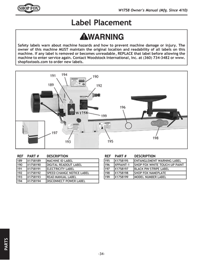 Parts for W1758 16