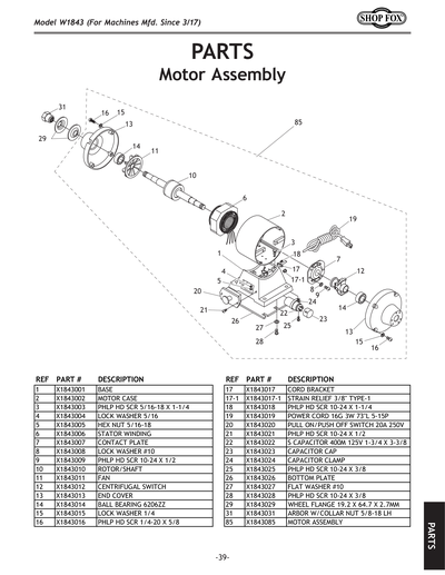 Parts for W1843 Knife Belt Sander/Buffer - Grizzly Industrial, Inc.