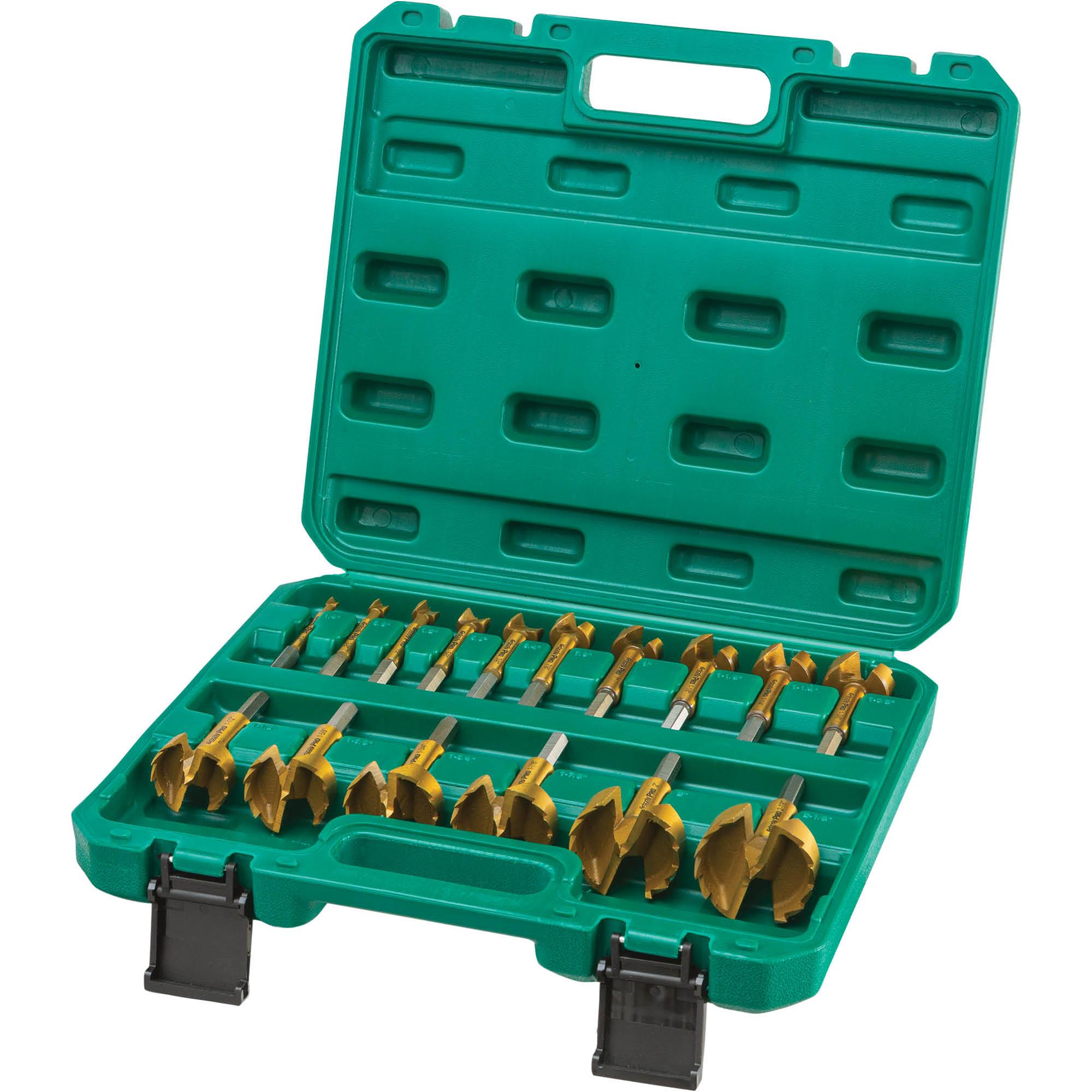 Titanium Coated Hex Shank Forstner Bit Set, 16 Pc. 1/4" 21/8