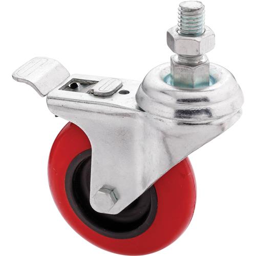 Image for Steelex D2614 - 3" Red Polyurethane Swivel Caster w/ Brake, Threaded