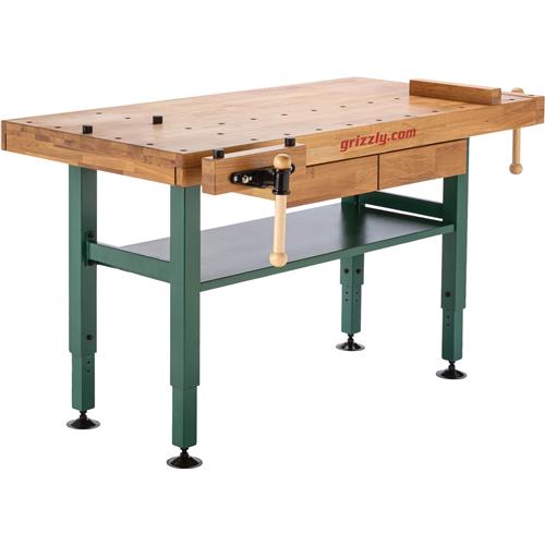 Image for Grizzly T10157 - Heavy-Duty Oak Workbench with Steel Legs