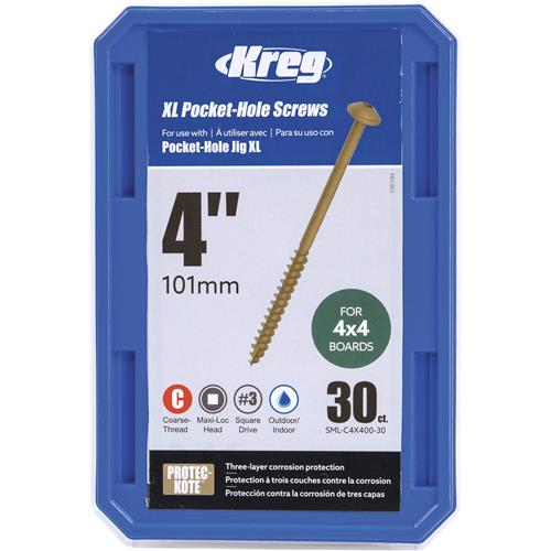 Image for Kreg T33349 - XL Pocket-Hole Screws - 4" - 30 ct