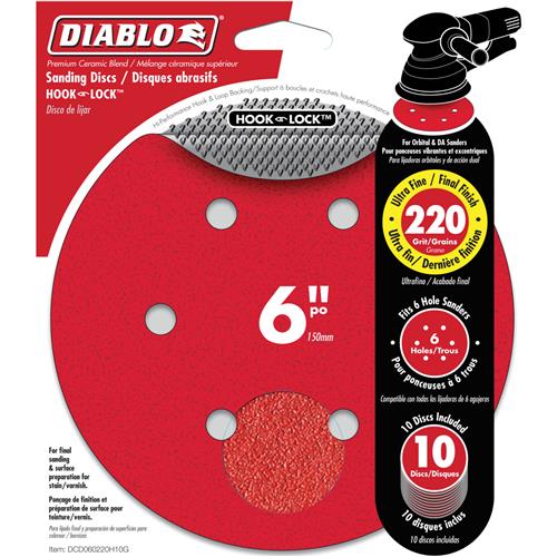 Image for Diablo T33517 - 6" 220 Grit (Ultra Fine)  ROS Hook & Lock™ Discs 10 Pk