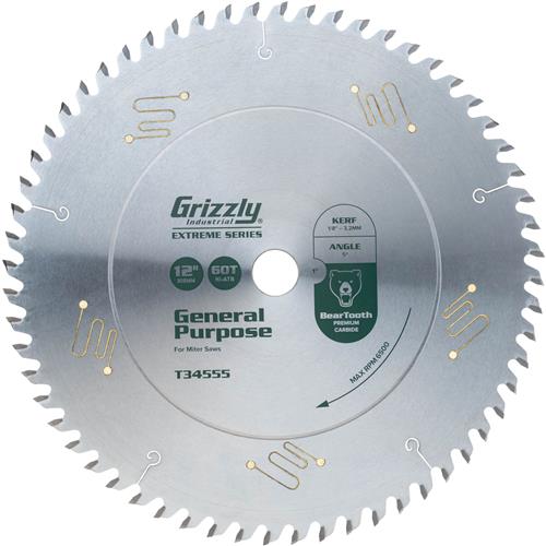 Image for Grizzly T34555 - 12" x 1" 60T ATBR Extreme Series Combination Saw Blade